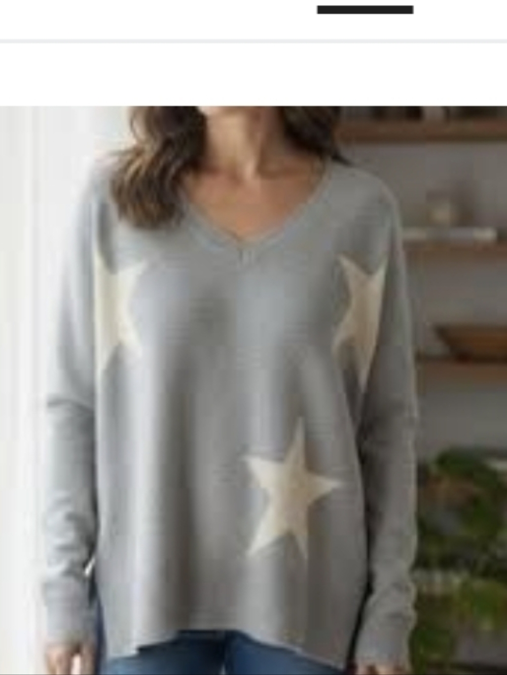 Pure Amici  100% Casher Women's Star V-Neck Sweater - Stars
